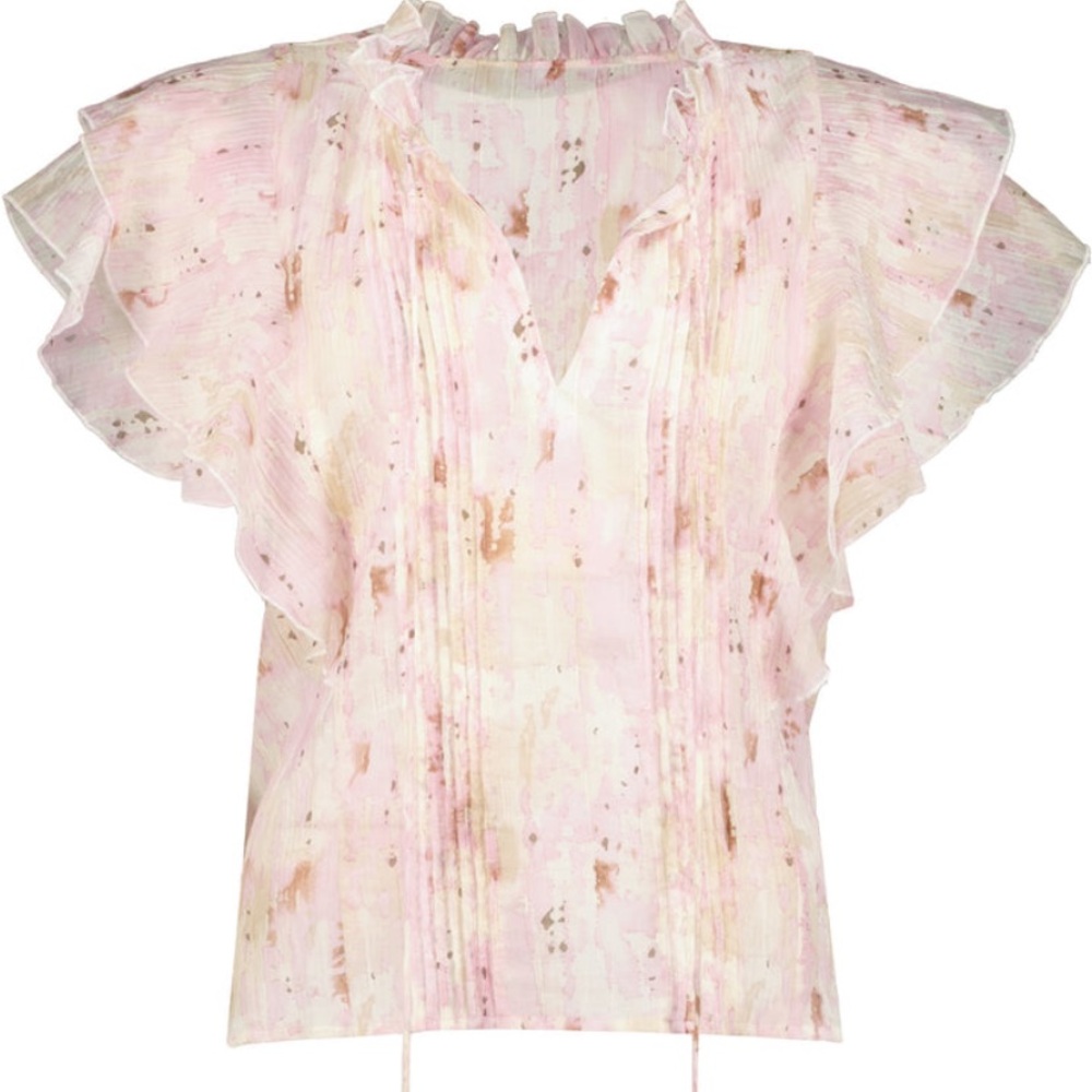 NWT Bishop & Young Remi Chiffon Ruffle Sleeve Top in Botanical Print.